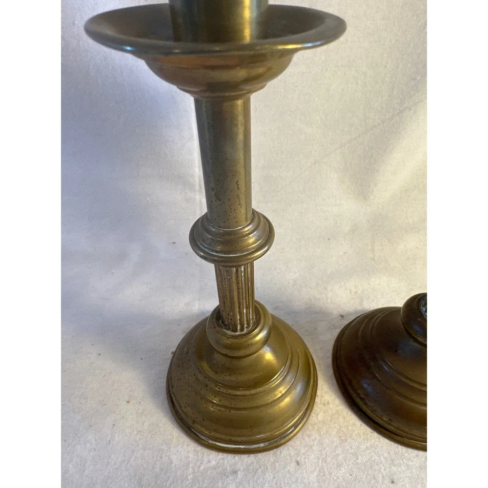 Vintage‎ Brass Candlestick Holders Pair Fluted Column Neoclassical Taper Set